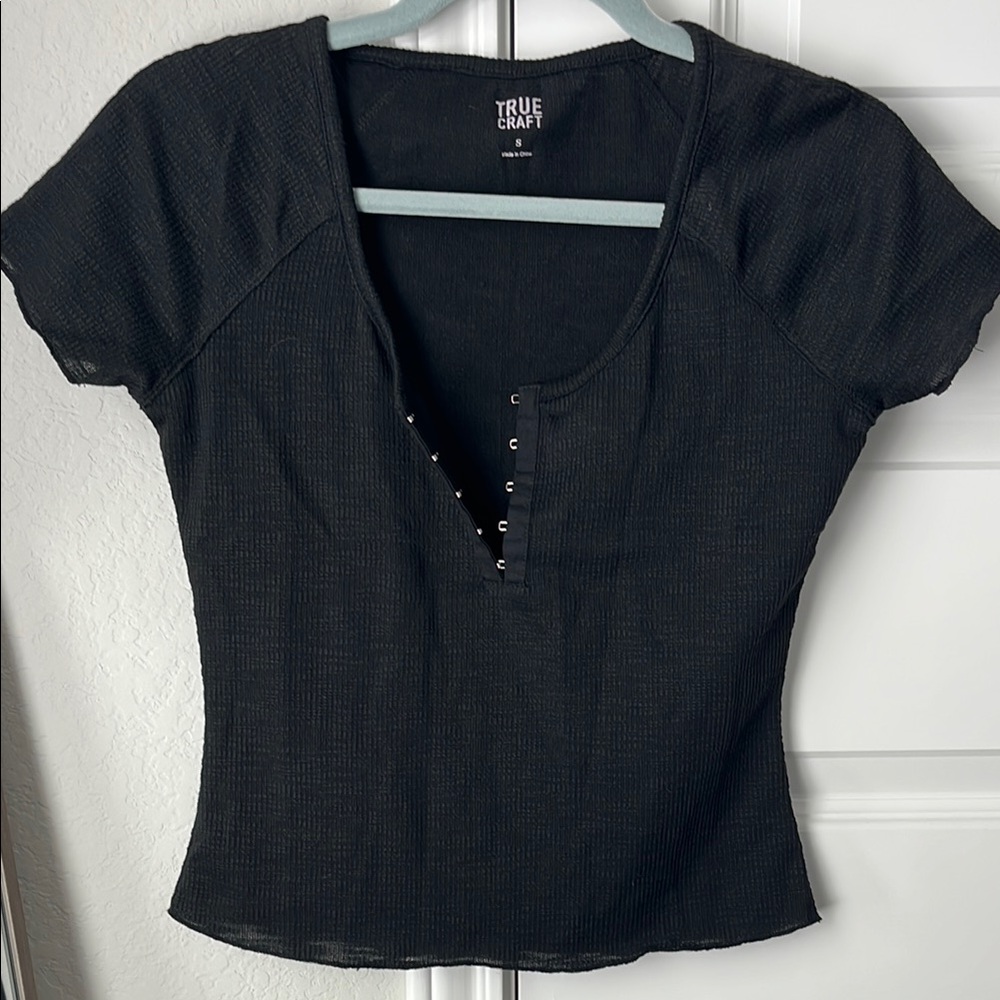 True Craft Black Puff Sleeve Fitted Blouse